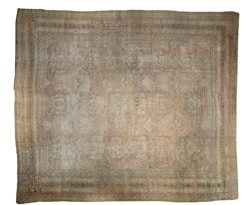 16.5x19 Vintage Distressed Oushak Square Carpet