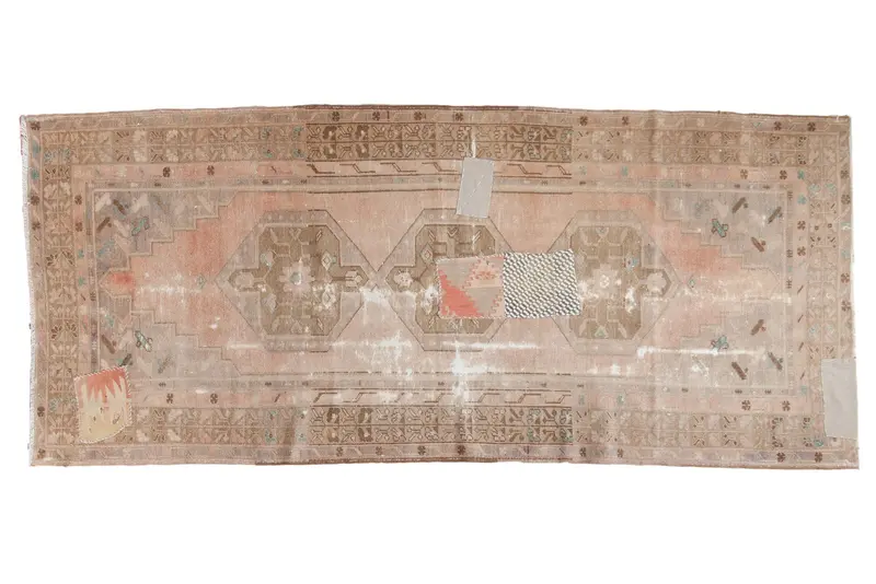 3.5x8.5 Vintage Distressed Patchwork Oushak Rug Runner