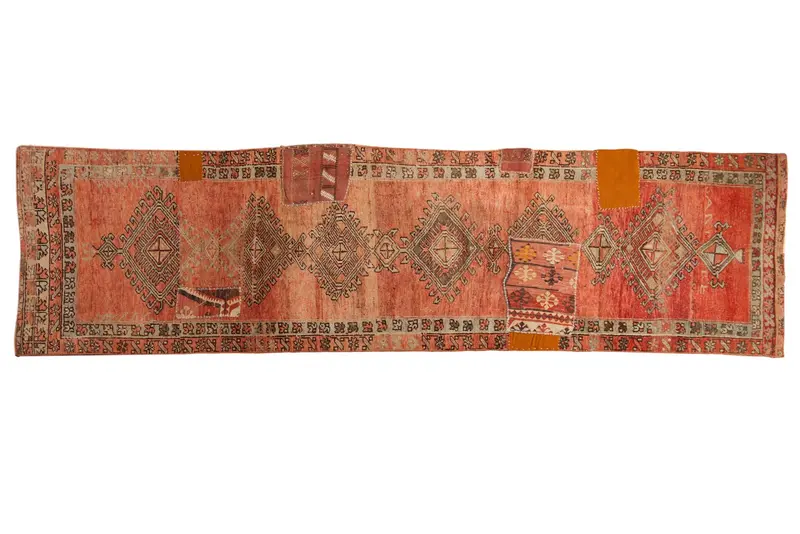 3x10.5 Vintage Distressed Patchwork Oushak Rug Runner