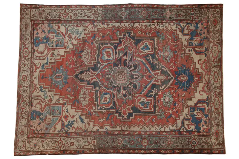 9.5x13 Vintage Distressed Serapi Carpet