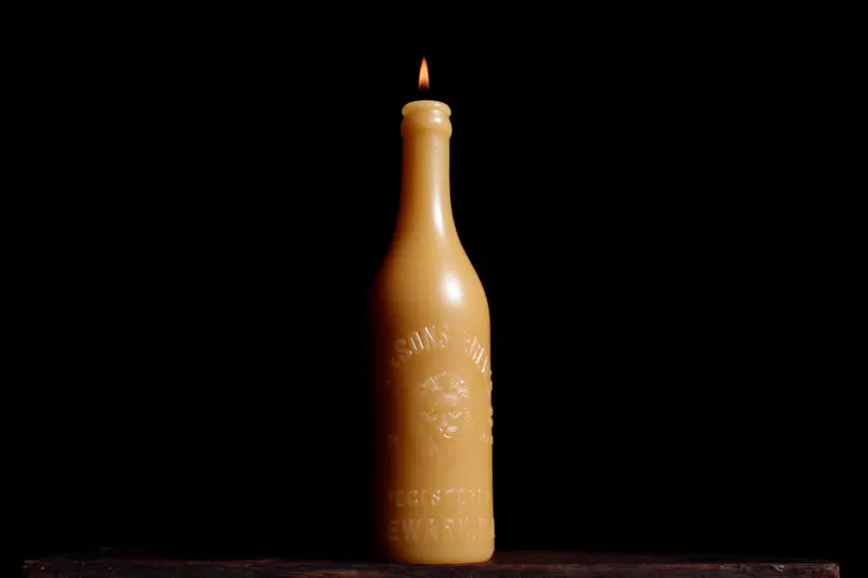 Antique Bottle Beeswax Candle Lion