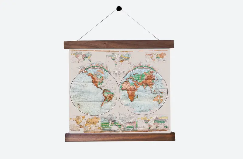 Antique Physical Map of the Globe Pull Down Revival