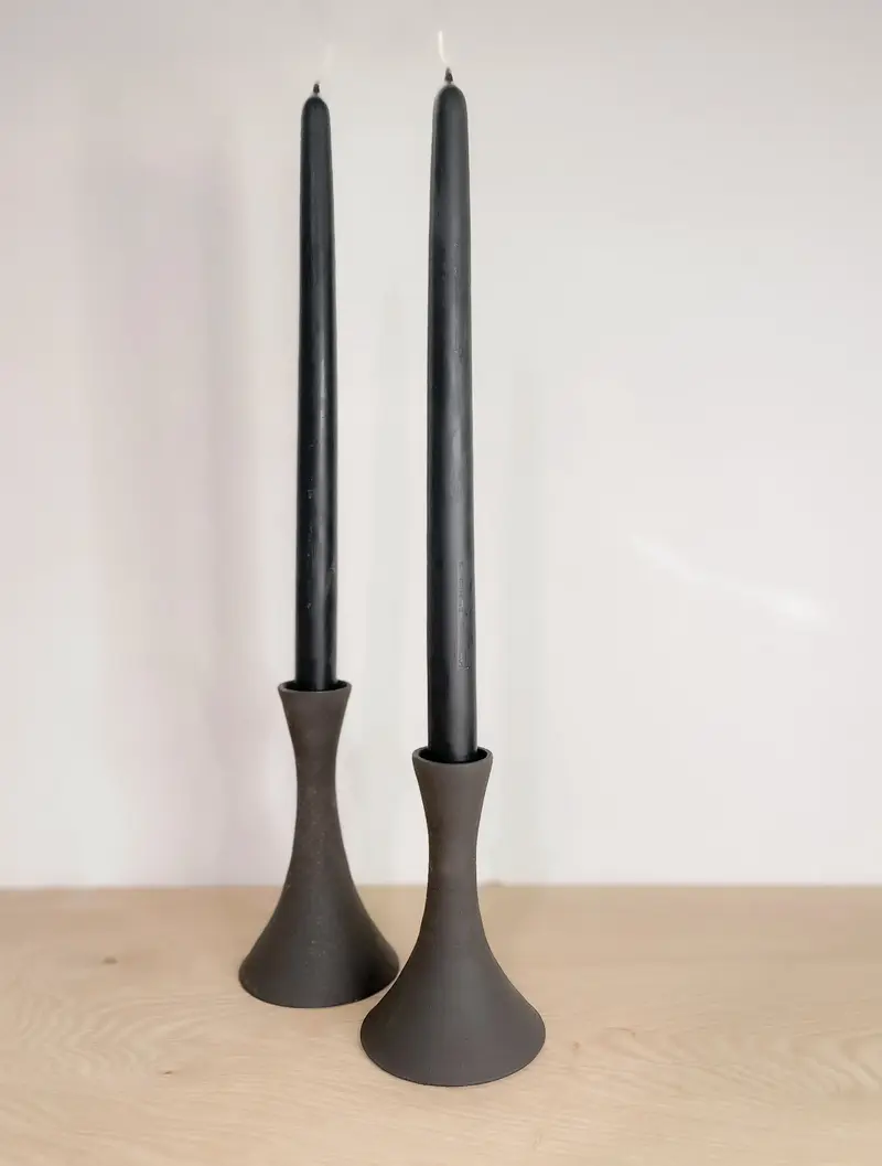 Black Clay Candle Taper Holder