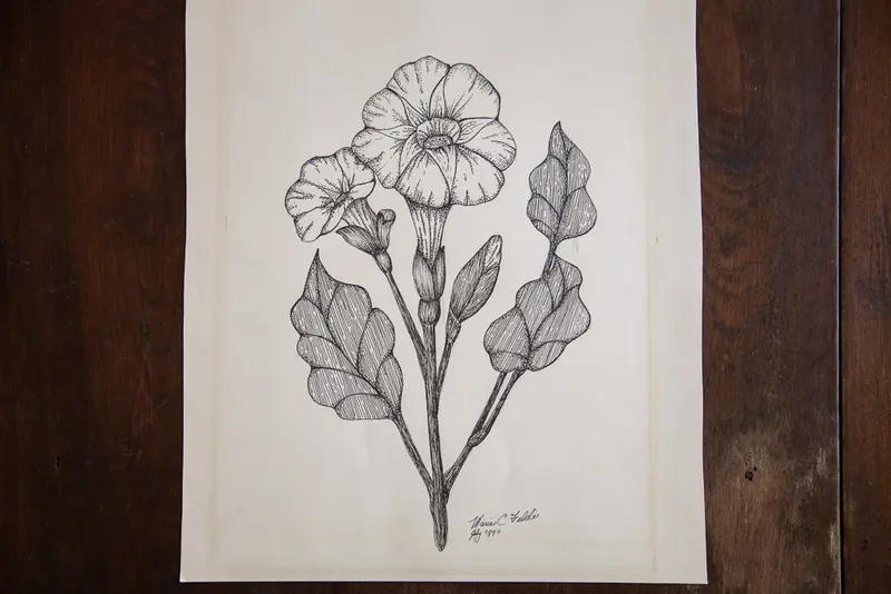 Blossomed Plant in Ink