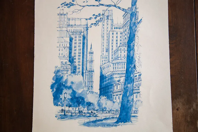 Blue Minimalistic Central Park NYC Lithograph 1