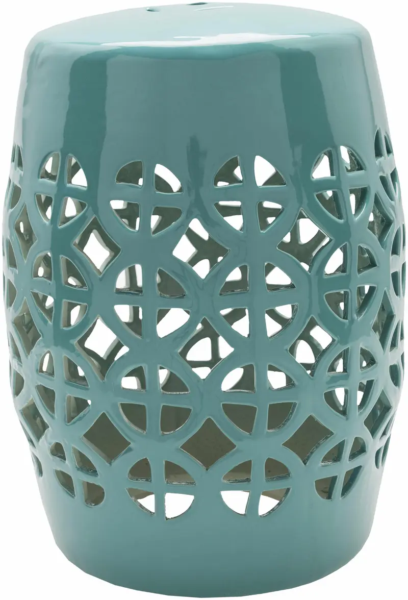 Blue Teal Geometric Ceramic Outdoor Stool