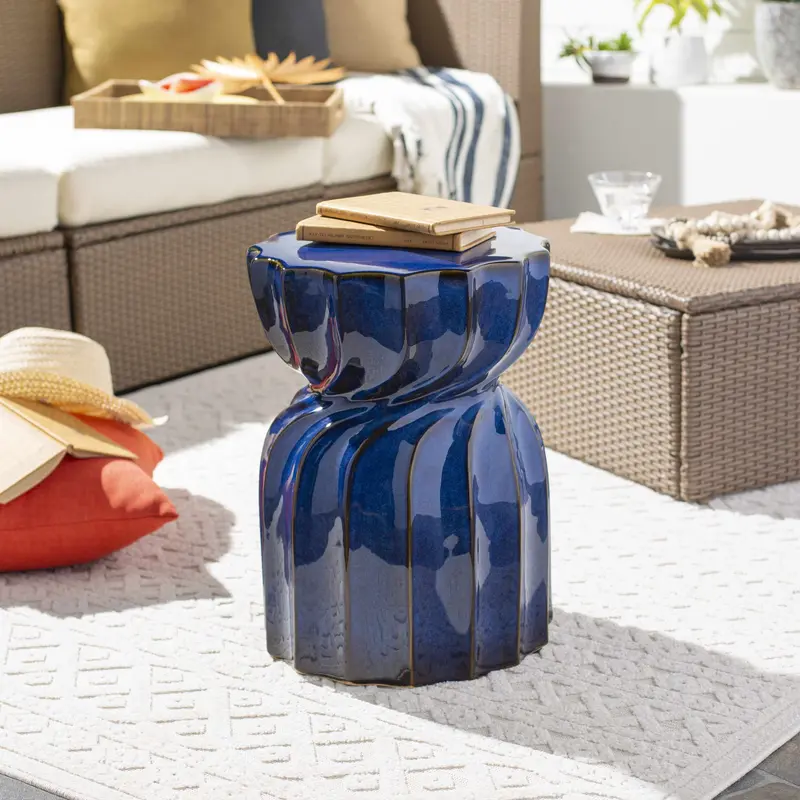 Cabugao Blue Ceramic Outdoor Stool Table