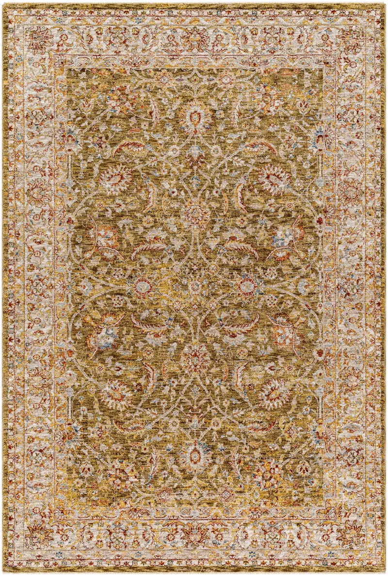 Dyan Green Textured Rug with Fringes