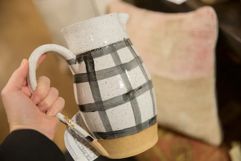 Handmade Ceramic Black and White Pitcher