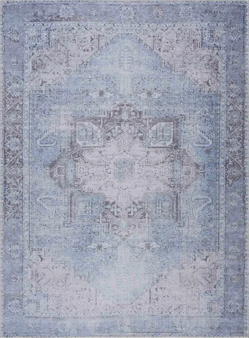 Ice Blue Flat Pile Washable Rug