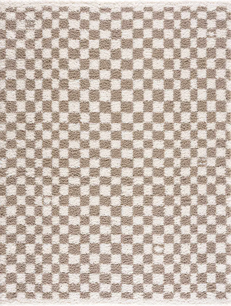 Kieu Taupe Checkered Shag Rug