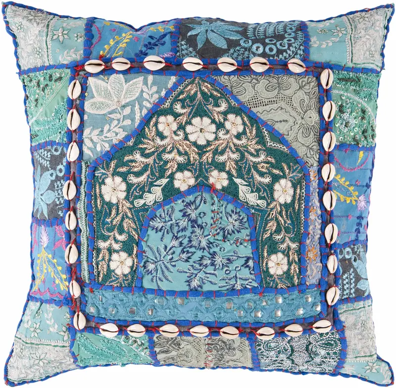 Korumburra Blue Patchwork Floral Accent Pillow - Clearance