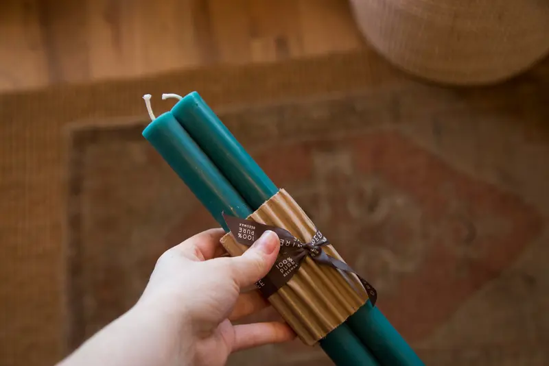 Made in NY Beeswax Candle Tapers Turquoise
