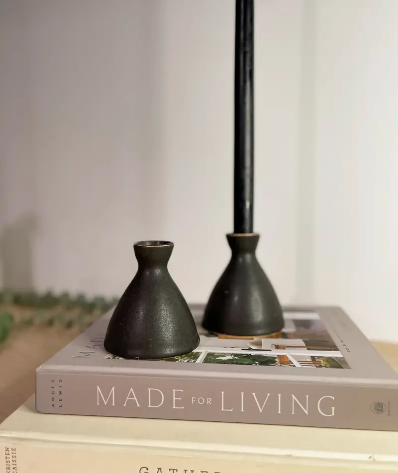 Matte Black Ceramic Candle Taper Holder