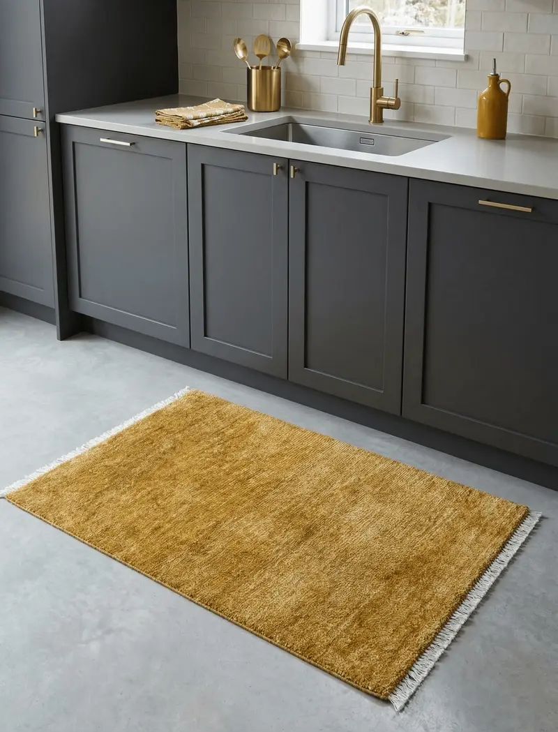 Modern Solid Design Gold Hand Knotted Wool Area Rug