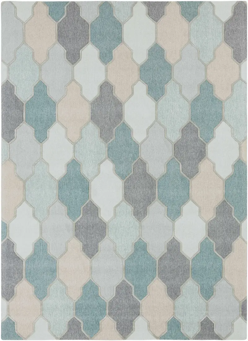 Monteview Sage&Teal Geometric Wool Rug - Clearance