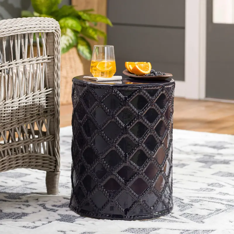 Navy Navy Ceramic Outdoor Stool Table