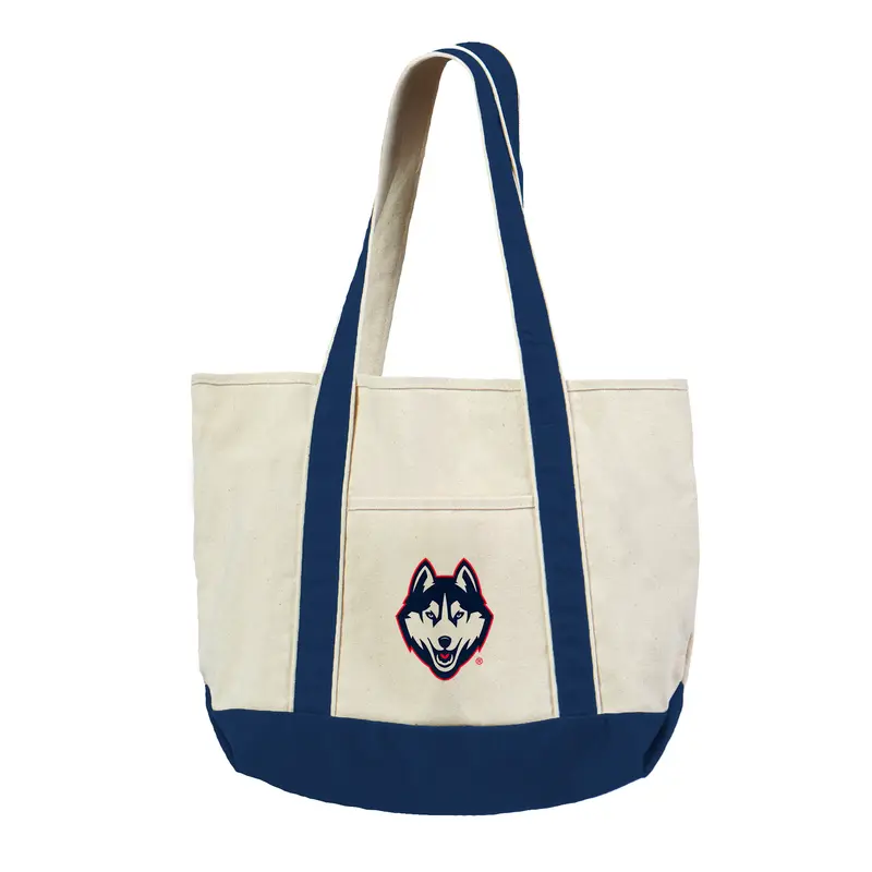 NCAA UConn Huskies Canvas Tote with Navy Straps