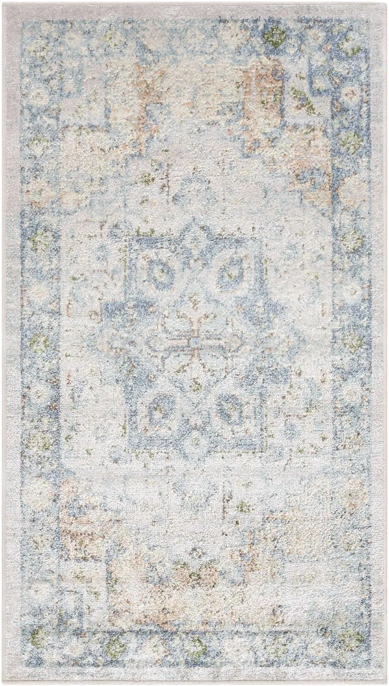 Neta Orange & Light Blue Washable Area Rug - Clearance