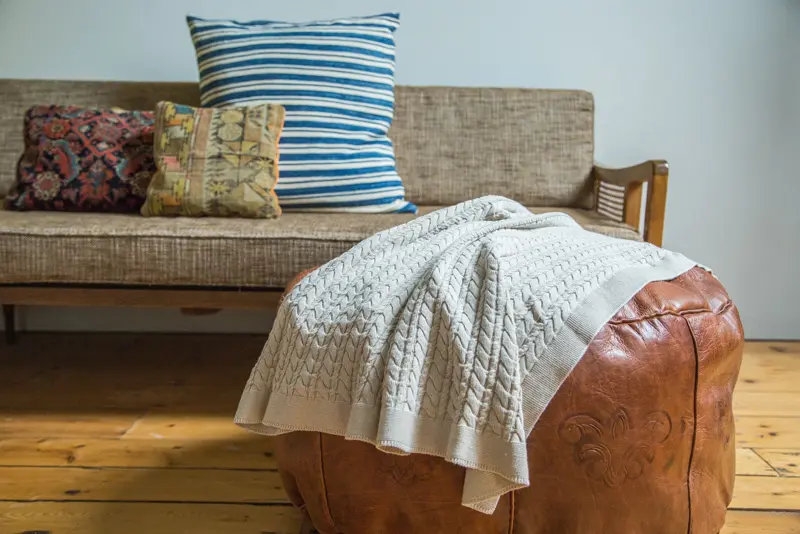 Organic Cotton Gray Cable Knit Blanket
