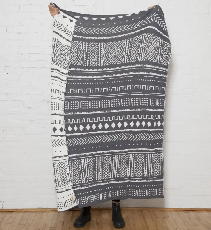 Eco-Friendly Made in USA Blanket Mudcloth Design Gray
