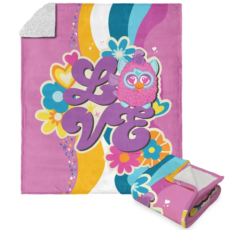 Hasbro Furby Funky Furby Silk Touch Sherpa Throw Blanket 50x60 Inches
