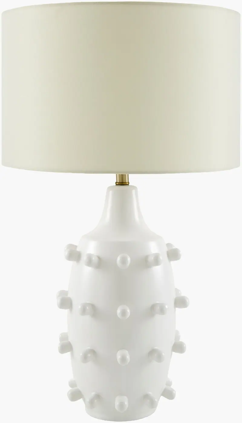 Sculpted White Ceramic Table Lamp with Linen Shade