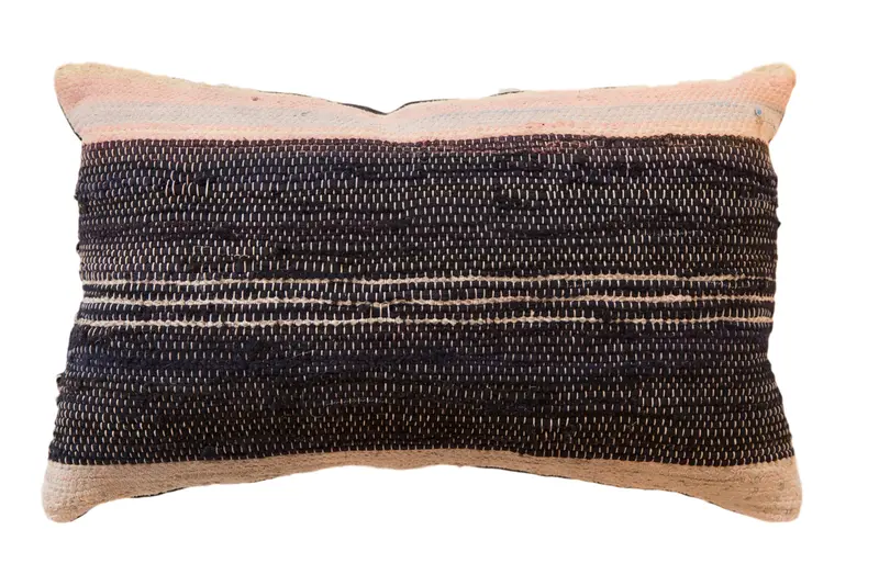 Small Lumbar Rag Rug Fragment Pillow