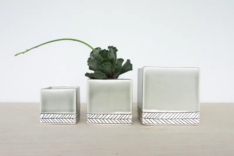 Small Storm Grey and Herringbone Planter