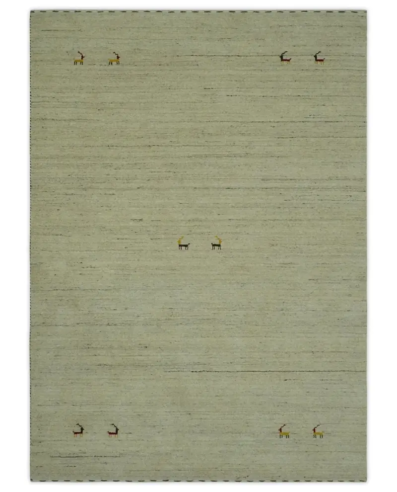 Solid Plain Beige and Charcoal Hand loom Multi size wool area Rug