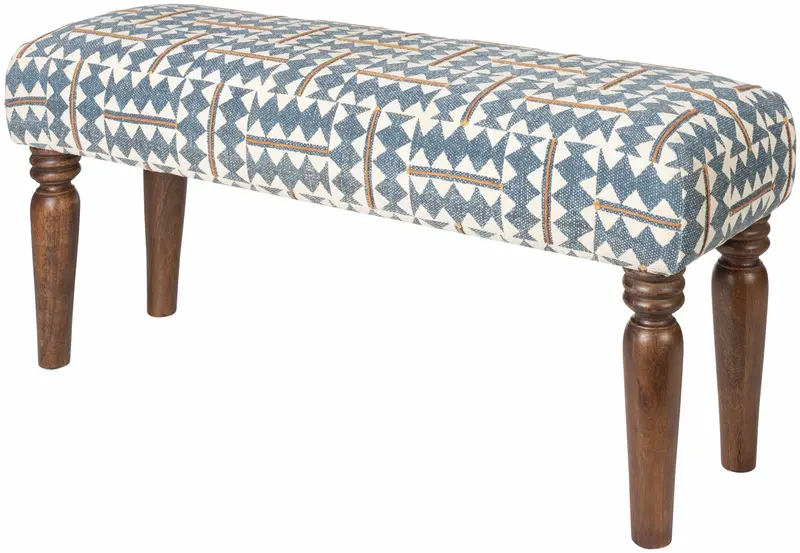 Thallwitz Blue Geometric Upholstered Bench - Clearance