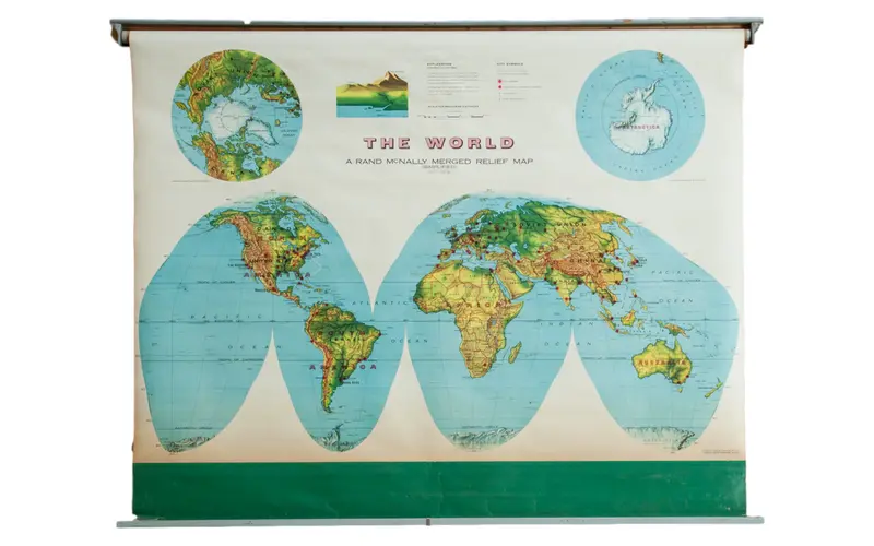 Vintage 1960's World Pull Down Map