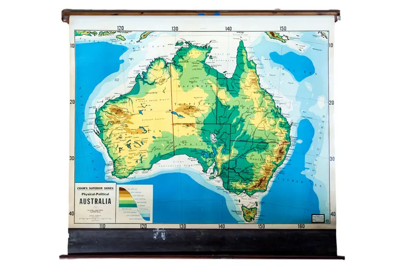 Vintage Cram's Pull Down Map of Australia