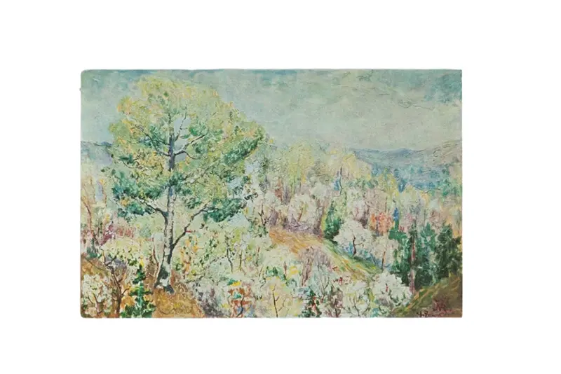 Vintage Landscape Scene with Tree