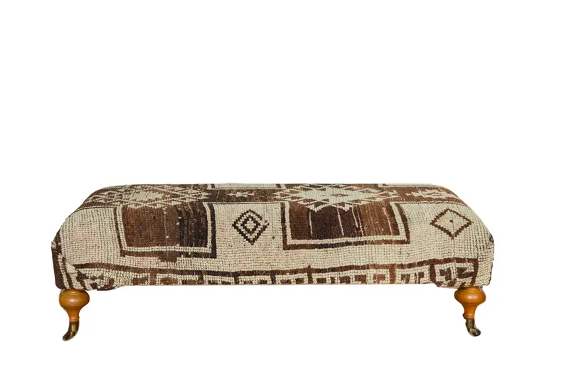 Vintage Oushak Rug Ottoman Coffee Table
